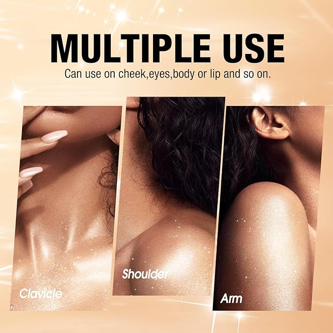 Glitter Body Highlighter Powder Body Shimmer Sparkle Face Brightening Highlighter Powder for Face Eyes Body Glow Makeup With sponge head(Purple)-VivaGrace Women