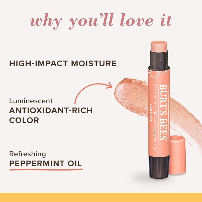Burt's Bees Lip Balm, Moisturizing Lip Shimmer for Women, for All Day Hydration, with Vitamin E & Coconut Oil, 100% Natural, Apricot, 0.09 Ounce-VivaGrace Women