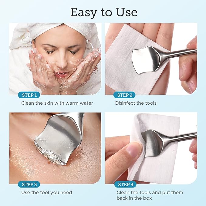 LitBear Pore Prep Tool, Blackhead Remover Pimple Popper Tool Kit, Stainless Steel Blackhead Extractions Tool for Acne, Whitehead Popping, Blemish, Comedone, Pink-VivaGrace Women