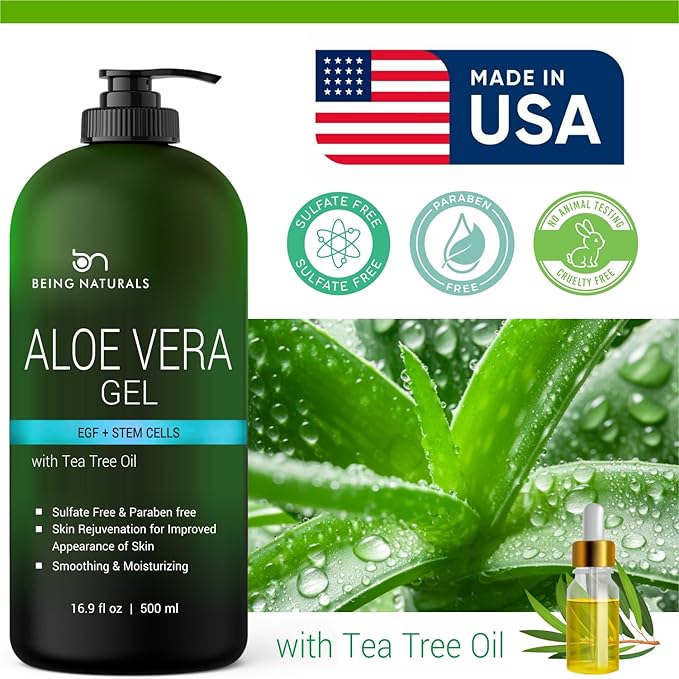 Aloe vera Gel - from 100% Pure Organic Aloe Infused with EGF, Stem Cell, Rosemary Oil - Natural Raw Moisturizer for Face, Body, Hair. Perfect for Sunburn, Acne, Razor Bumps 16.9 fl oz-VivaGrace Women