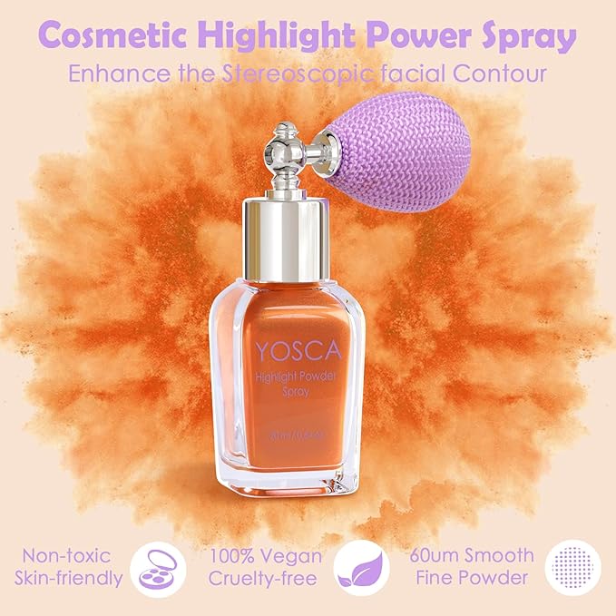 Yosca Highlighter Powder Spray, 20ML Cosmetic Grade Shimmer Powder Red Glitter Spray Sparkle Highlighter Makeup Festival Concert Accessorise for Rave Clothes Hair Face Nail Art - Atardecer-VivaGrace Women