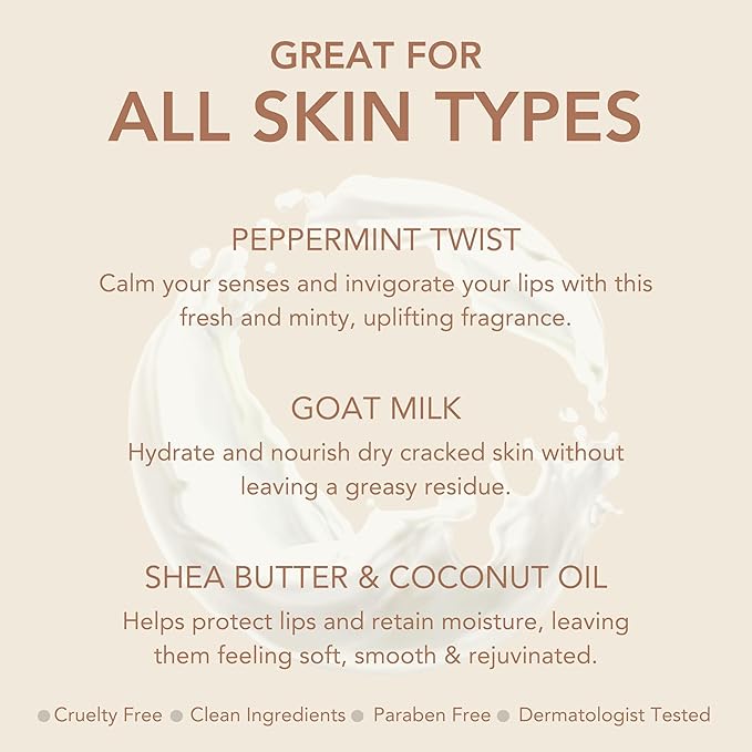 Dionis - Goat Milk Skincare Peppermint Twist Scented Lip Balm - Set of 6 (0.28 oz) - Made in the USA - Cruelty-free and Paraben-free-VivaGrace Women
