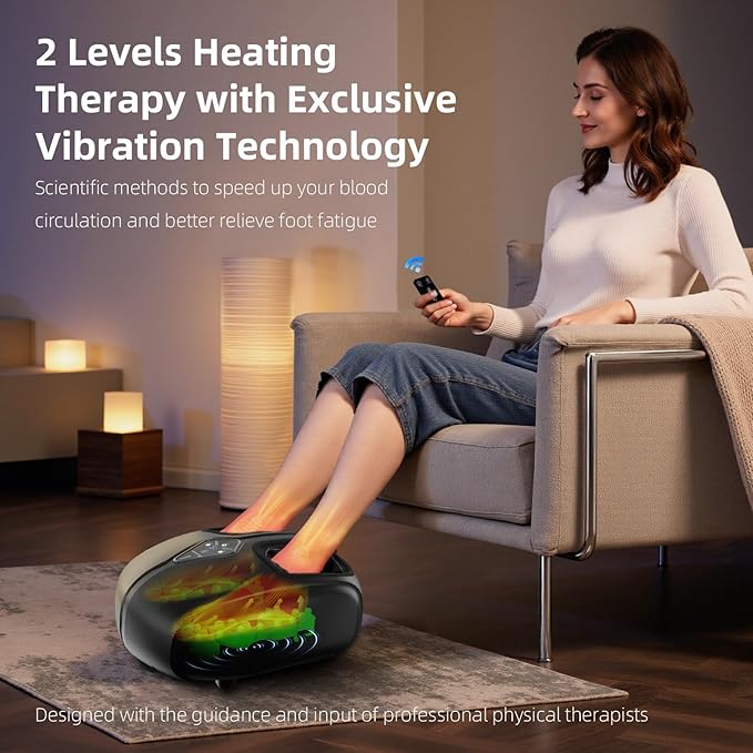 Shiatsu Foot Massager with Heat,Vibration,Air Compression and Deep Kneading for Plantar Fasciitis, Neuropathy,Improve Foot Wellness,Gifts for Women & Men(Black)