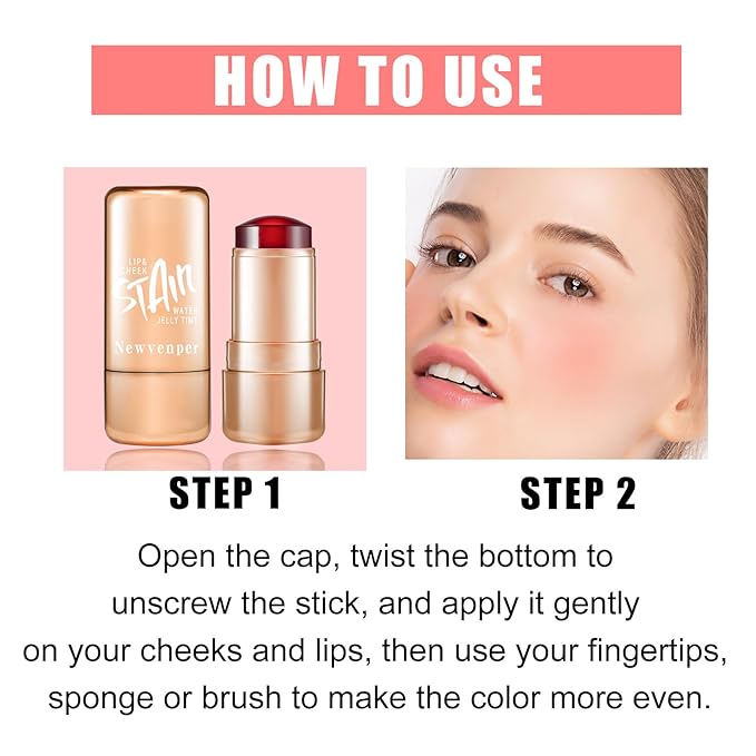 2pcs Jelly Blush Stick, Multi-purpose Lip and Cheek Colour Stick, Jelly Texture Waterproof, Moisturising and Long-lasting, Non-sticky, Create Watercolour Makeup Effect for Women and Girls 2#-VivaGrace Women