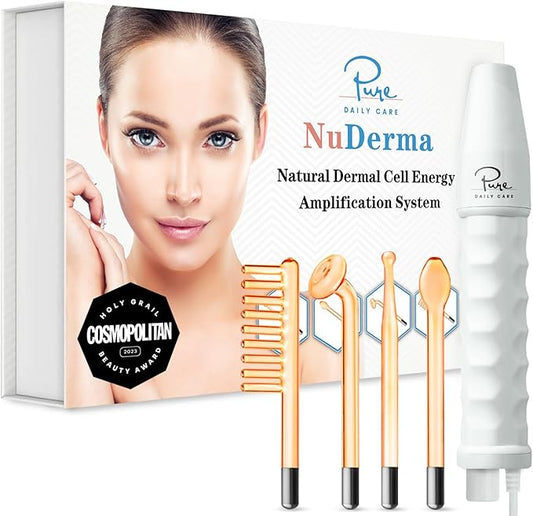 Pure Daily Care NuDerma Handheld Skin Therapy Wand Machine w/Neon – Anti-Aging - Skin Tightening - Wrinkle Reducing - Dark Circles – Clarifying - Hair & Scalp Stimulator-VivaGrace Women