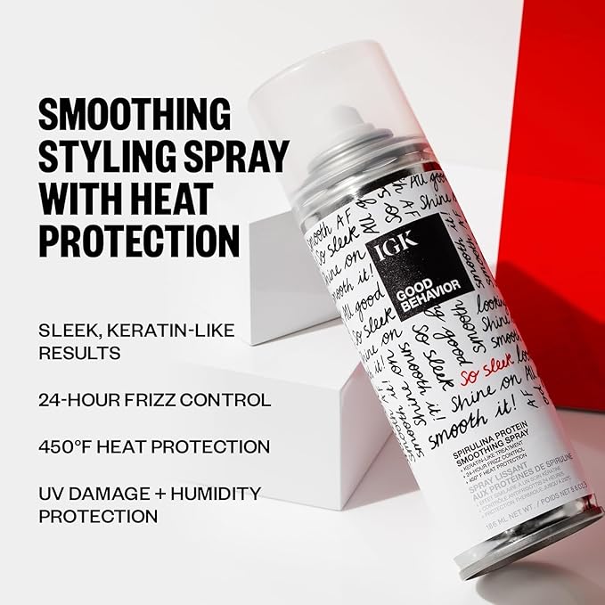 IGK GOOD BEHAVIOR Smoothing Frizz Fighters Set | 4-in-1 Prep Spray + Spirulina Protein Smoothing Spray | Frizz Control + Heat Protectant | Vegan + Cruelty Free-VivaGrace Women