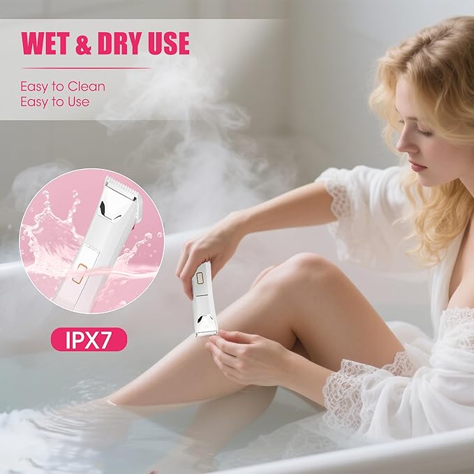 Karrte Women's Razors for Shaving Pubic Hair, 3-in-1 Wet & Dry Bikini Trimmer for Women's Private Area, Replaceable Ceramic Blade Head Electric Shaver with Travel Lock-VivaGrace Women