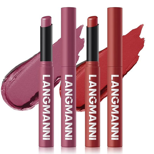 Jolilab 2Pcs Velvet Matte Lipstick Nude Matte Soft Dark Color Stick High Pigmented Long-Lasting Waterproof Lip Stick Lip Balm Beauty Cosmetics Gift for Girls and Women(09#+10#-VivaGrace Women