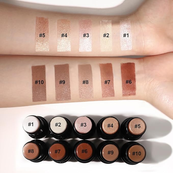 2Pcs Cream Contour Stick Makeup Kit, Cream Highlighter Stick and Bronzer Contour Stick with Longwear Waterproof Formula for Brightening and Trimming the Cheeks, Makeup Brush Include (#03, 09)-VivaGrace Women