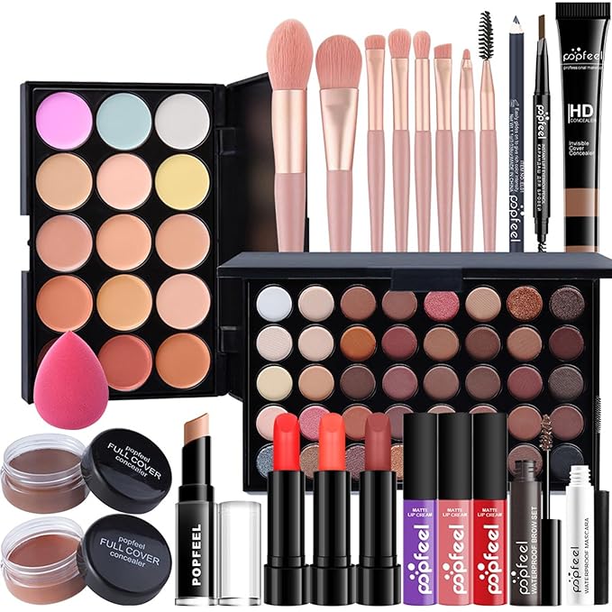 Pure Vie All-in-One Holiday Gift Surprise Makeup Set Essential Starter Bundle Include Eyeshadow Palette Lipstick Concealer Blush Mascara Eyeliner Face Powder Lipgloss Brush - Full Makeup Kit for Women-VivaGrace Women