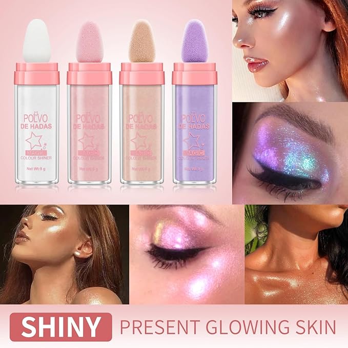 Polvo De Hadas Fairy Dust Highlight Patting Powder - Full Body Contouring and Clavicle Pearlescent Patting Powder for Face and Eye, Christmas Sparkling Body Glitter (#02 Fairy Pink)