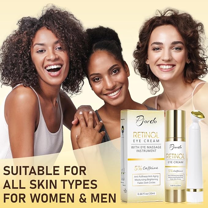 Retinol Eye Cream for Dark Circles Puffiness, Under Eye Cream Anti Aging Eye Cream Reduce Wrinkles & Fine Lines, 5% Caffeine Eye Cream with Eye Massage Wand, Perfect Gifts-VivaGrace Women