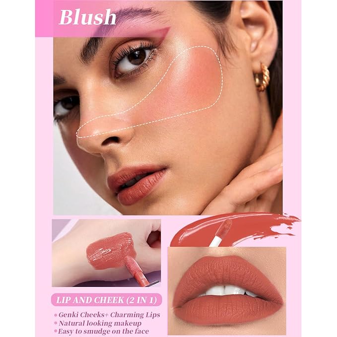 Matte Dewy Liquid Blush, Silky Smooth Cream Soft Blush Stick Natural Matte Finish, Long-Lasting Waterproof and Sweat proof Blush Stick Makeup for Cheek Lip eye, Cruelty-free,02 Cherry-VivaGrace Women