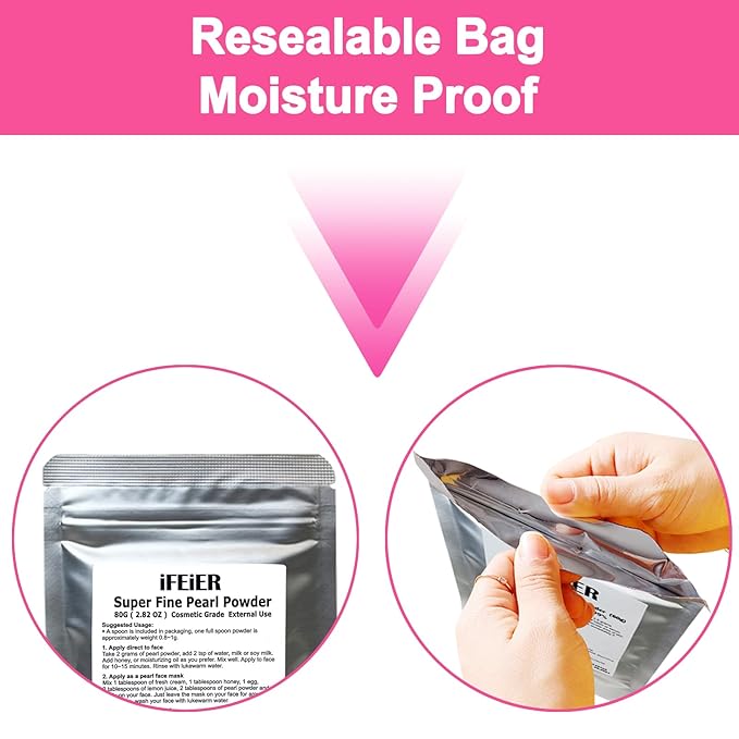 Pure Freshwater Pearl Powder for Skincare and Homemade Cosmetics Grade. 80g(2.82oz) SuperFine Pearl Powder for DIY lotions | creams | serums | making face mask, Natural and Oranic-VivaGrace Women
