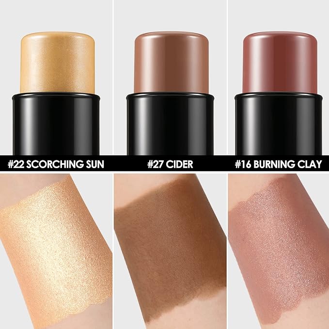 FOCALLURE 3 Pcs Cream Contour Sticks,Shades with Highlighter & Bronzer & Blush,Non-greasy Long-wear Face Contouring Pen,Easy to Sculpt the Face and Create a Lightweight Finishing Makeup,MEDIUM-WARM-VivaGrace Women