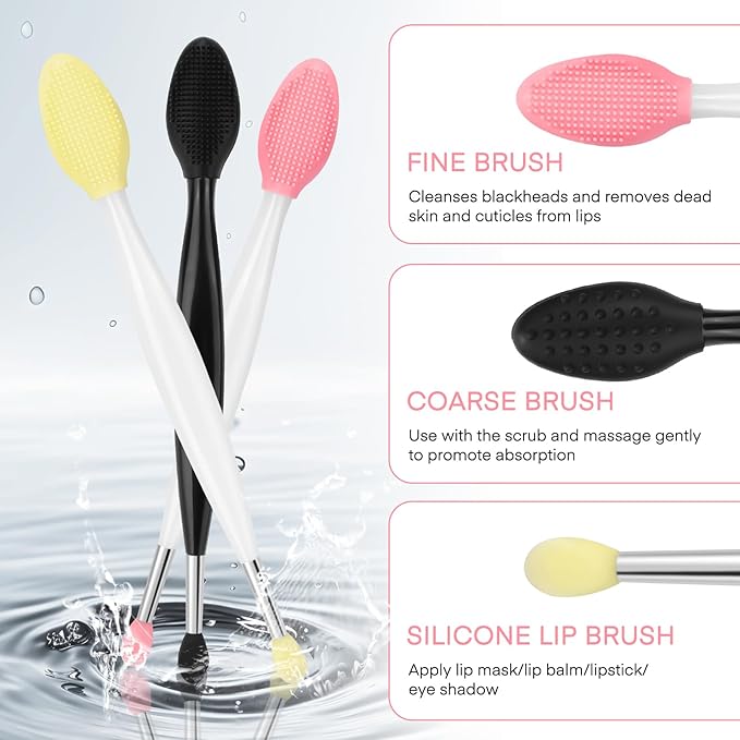 Unaone Lip Scrub Brush - 3 PCS Dual-ended Lip Scrubber Exfoliator and Silicone Lip Brush, 2-in-1 Silicone Lip Scrub Tool Lip Mask Applicator, Gentle Exfoliator & Applicator for Soft-VivaGrace Women