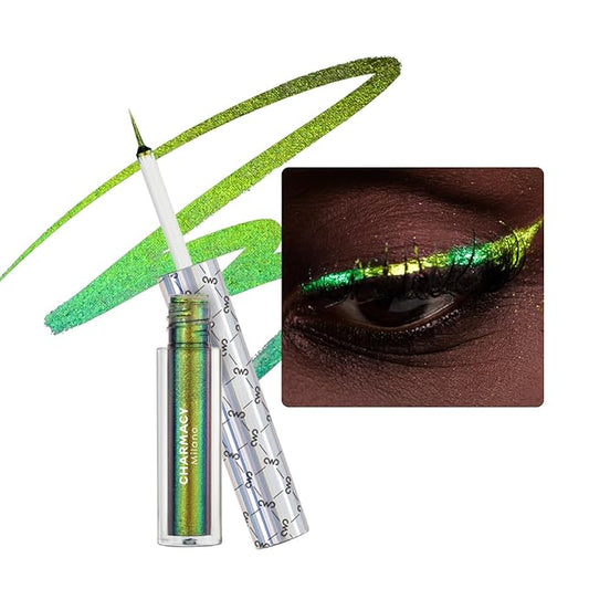 CHARMACY Chameleon Eyeliner Liquid Liner, Glitter liquid eyeliner waterproof, Metallic Intense Color Shifting Colorful Eyeliner, Long wearing,Ultra-Fine Tip Smudge-proof,YELLOW GREEN INDIGO 906-VivaGrace Women