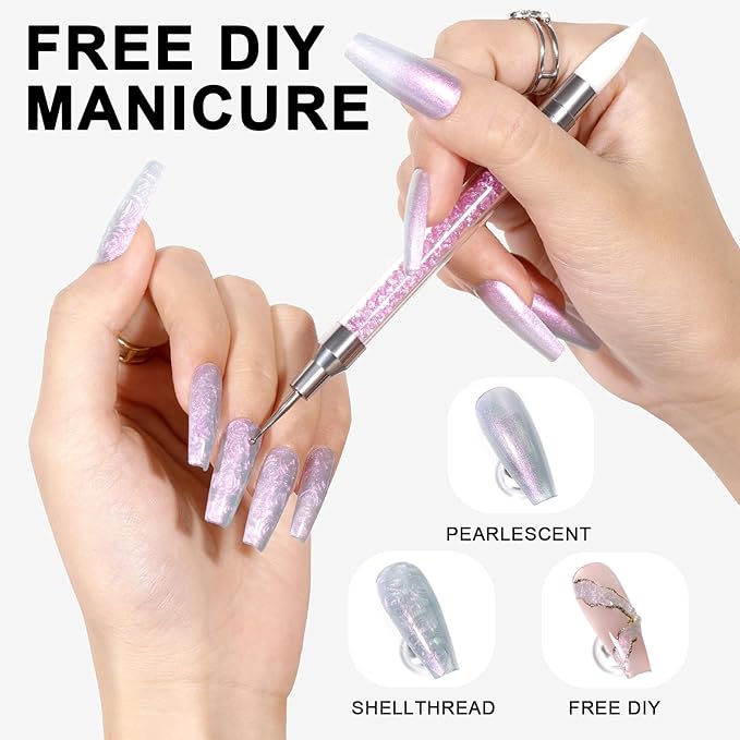 L'UGX Pearl Gel Nail Polish 15ML Aurora Iridescent Gel Polish Mermaid Shimmer Glazed Donut Pearlescent UV Gel Colors for Nails Art DIY Manicure at Home Salon Holiday Gifts for Women LGS-712