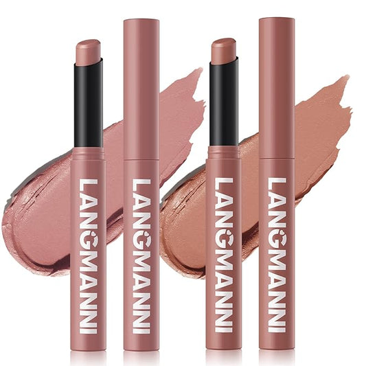 Jolilab 2Pcs Velvet Matte Lipstick Nude Matte Soft Dark Color Stick High Pigmented Long-Lasting Waterproof Lip Stick Lip Balm Beauty Cosmetics Gift for Girls and Women(01#+02#-VivaGrace Women