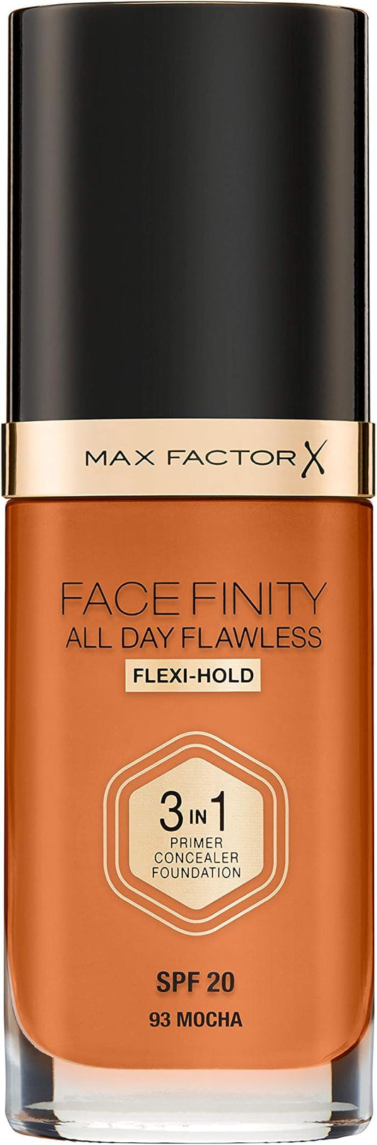 Max Factor Facefinity 3-in-1 All Day Flawless Liquid Foundation, SPF 20-93 Mocha, 30 ml-VivaGrace Women