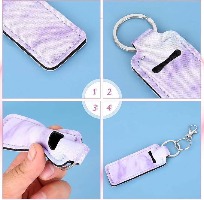 4Pcs Chapstick Holder Keychain, Lip Balm Sleeve Pouch, Chapstick Holder With Clip, Lip Balm Holder, Stocking Stuffers Gift for Women(Pink, Gray, Purple, Blue)-VivaGrace Women