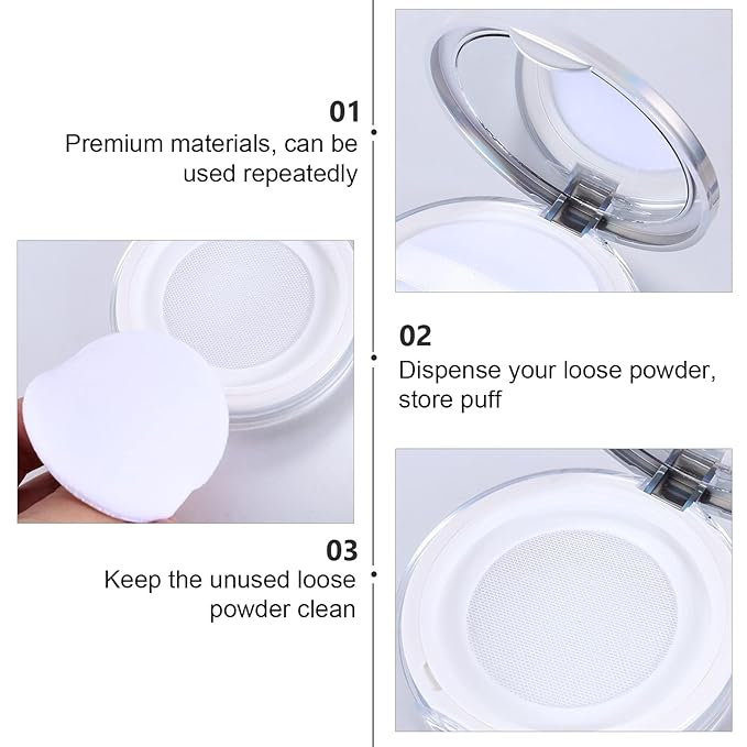 Artibetter Empty Reusable Powder Box 2pcs Loose Powder Containers with Elasticated Net Sifter, Mirror and Puff 5g Loose Powder Compact Case Air Cushion Case for DIY Makeup and Travel ( ) Travel Powder-VivaGrace Women