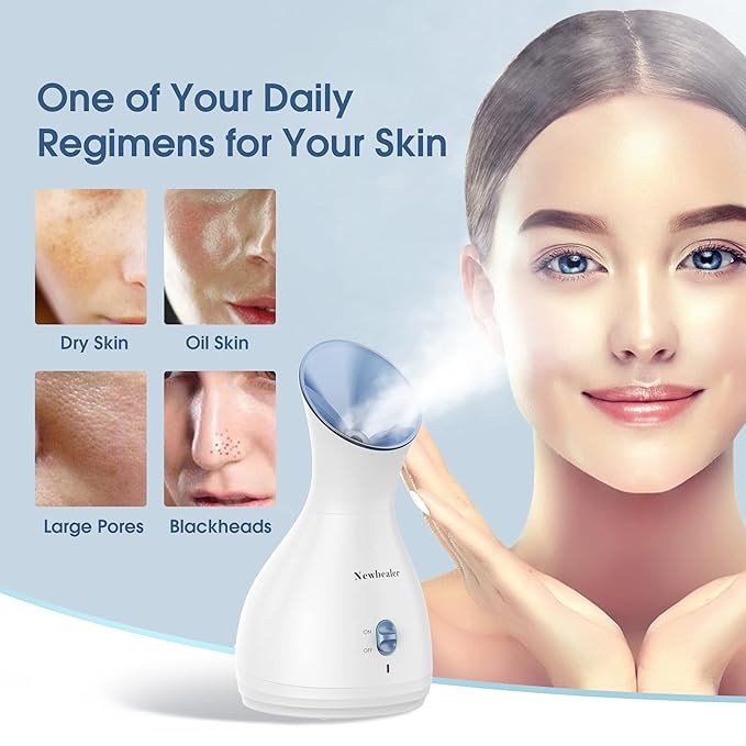 Newbealer 2in1 Facial Steamer, Hot Mist Facial Aromatherapy Humidifier Atomizer, Large Face Steamer Unclogs Pores Sinuses Moisturizing, Home Sauna Spa with Eyebrow Set (Blue, 170ml)-VivaGrace Women
