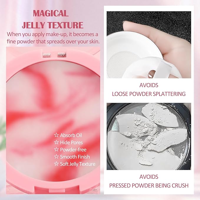 Oil Control Pressed Setting Powder, Matte Soft Jelly Texture Powder-free Face Powder, Long-Lasting Waterproof Pressed Powder Makeup, Flawless Lightweight Face Cosmetics - Pink-VivaGrace Women