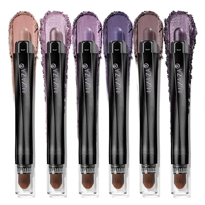 Purple Eyeshadow Stick Makeup 6PCS Set, Metallic Shimmer Matte Cream Eye Shadow Palette Brightener Pencil Crayon - BLUEBERRY-VivaGrace Women