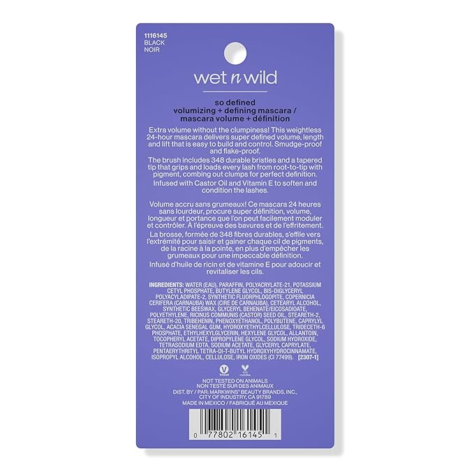 wet n wild So Defined Mascara, Volumizing & Lengthining with a Buildable Castor Oil-Infused Formula, Long-Lasting Clump-Free Application for Visibly lifted lashes, Vegan & Cruelty-Free - BLACK