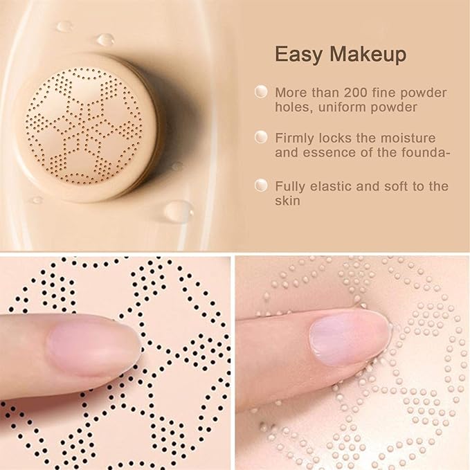 2PCS Mushroom Head Air Cushion CC Cream Foundation, Beauty Cream Exo Too BB Cream, Moisturizing, Long Lasting, Matte Concealer, Light Weight, WaterProof Liquid Foundation with 2PCS Mushroom Head-VivaGrace Women