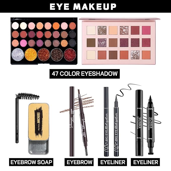 Makeup Set Makeup Set for Women Girls Teens Full Kit, Makeup Present Set for Beginners and Professionals Include Eyeshadow Palettes, Foundation, CC Cream, Liquid Lipsticks Set-VivaGrace Women