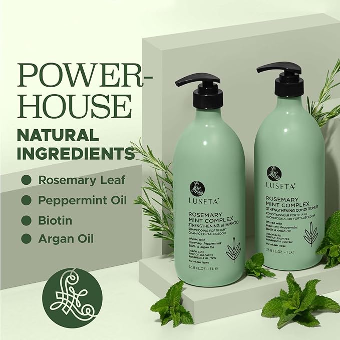Luseta Rosemary Mint Strengthening Shampoo and Conditioner Set Nourish & Smooth Damaged Hair Thickening Shampoo for Thinning Hair,Add Shine for All Hair Types, for Men and Women 33.8oz×2-VivaGrace Women