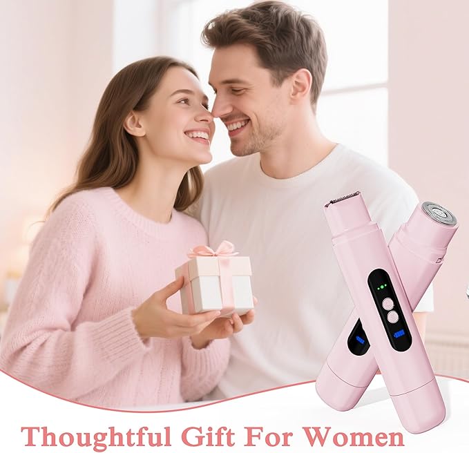 Bikini Trimmer for Women, 2-Speed Electric Razor for Pubic Hair Dual Head Shaver Women IPX7 Waterproof Rechargeable Lady Trimmer for Bikini Underarm Body Leg Face Pink-VivaGrace Women