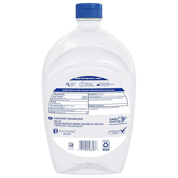 Softsoap Antibacterial Liquid Hand Soap Refill, White Tea & Berry Scented Hand Soap, 50 Ounce(Packaging May Vary)