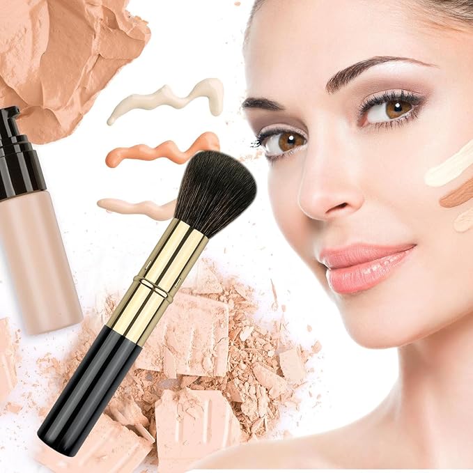 Retractable Makeup Brush, Travel Kabuki Powder Brush, Retractable Blush Brush, for Blush, Bronzer, Buffing, Highlighter Flawless Powder Cosmetics, Travel Friendly-VivaGrace Women