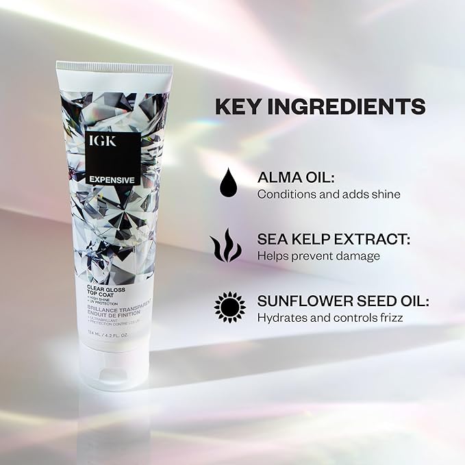 IGK - EXPENSIVE - Clear Hair Gloss Treatment – Shine-Boosting Top Coat for Glass Hair – Hair Treatment for Smooth, Polished Finish – Clear Gloss for Hair Sheen and Silkiness - Cruelty Free 4.2oz-VivaGrace Women