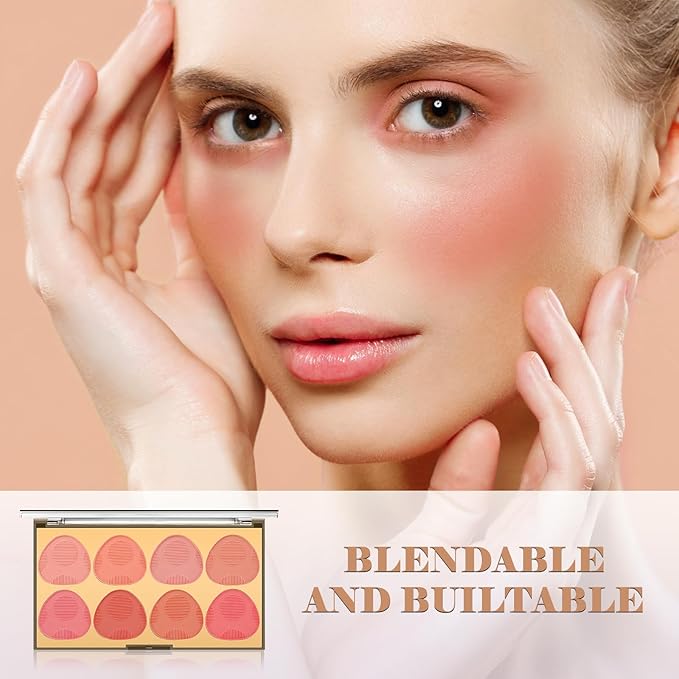 DAGEDA 8 Colors Blush Palette Makeup, Natural Face Blush for Cheeks, Smooth Powder Blush Palette with Brush,Facial Makeup Blushes Set-VivaGrace Women
