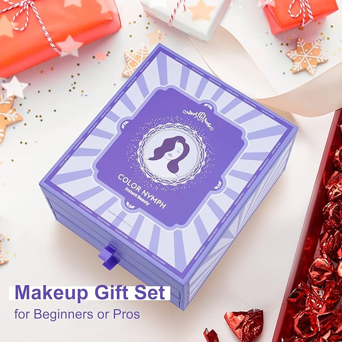 Color Nymph Beginner Makeup Set for Teens, Full Kit Girls Makeup Kits with Exquisite Purple Box Teen Girls Makeup Kit Non-Toxic Includes Eyeshadow Palettes Mascara Lipstick Makeup Set Brushes Kit etc-VivaGrace Women