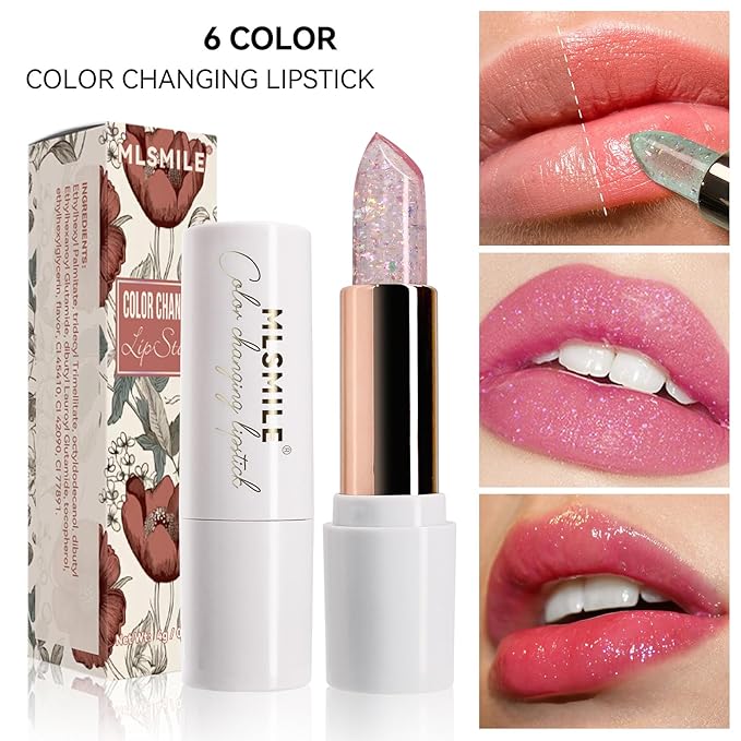 Purple Shimmer Lipstick,Ph Mood Magic Color Changing Lip Balm Plumping Glimmer Glow Lipstick Hydrating Lip Glow Oil Lasting Tinted Lip Balm Moisturizing Lips Care Temperature Jelly Lipstick(5#)-VivaGrace Women