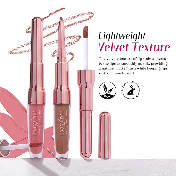 2 PCS Lip Liner and Lip Stain Combo Set, High Pigmented Long Lasting Velvet Lip Tint, Well-Defined Lipliner, Weightless Waterproof Not Animal Tested, Matte Finish Makeup-VivaGrace Women
