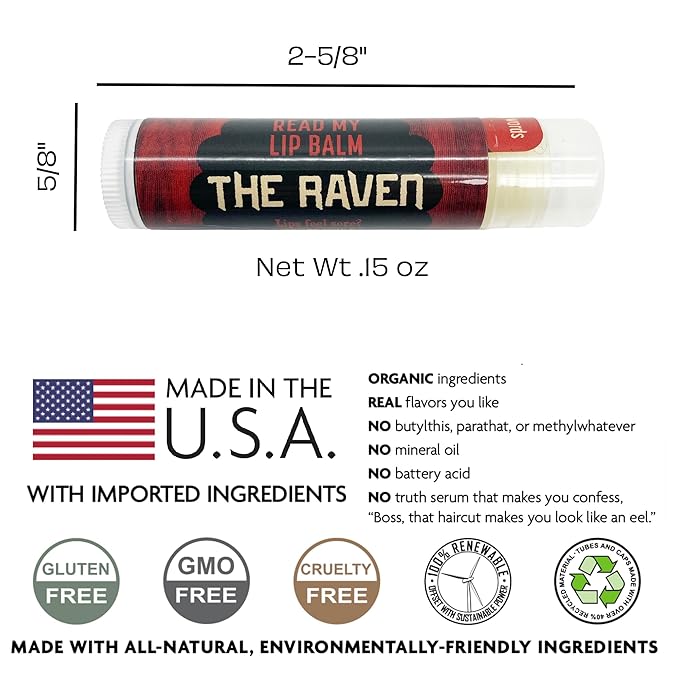 Read My Lips Lip Balm - Excerpt of Poe's Raven Under the Label - Peppermint Flavored, Cruelty-Free and Made in the USA from Natural and Imported Ingredients-VivaGrace Women