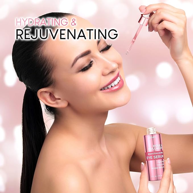 AZURE Rose & Collagen Revitalizing Eye Serum - Hydrating & Smoothing | Reduces Wrinkles, Fine Lines & Under Eye Bags | Minimize Signs of Aging | Made in Korea - 60mL-VivaGrace Women