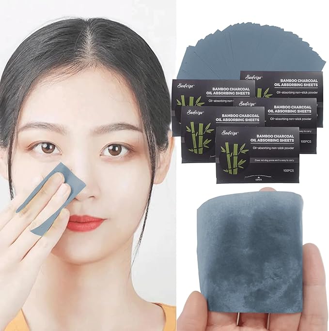 Natural Bamboo Charcoal Oil Absorbing Tissues - 4pk/400 Oil Blotting Sheets For Face, Oil Control Film, Oil Absorbing Sheets, Makeup Friendly-VivaGrace Women