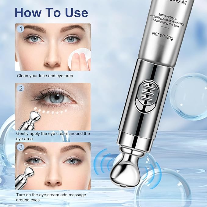 20g Eye Cream with Electric Massage, Moisturizing Anti-Wrinkles Eye Cream, Anti Aging Eye Cream for Dark Circles and Puffiness, Results in 3-4 Weeks to Reduce Fine Lines-VivaGrace Women