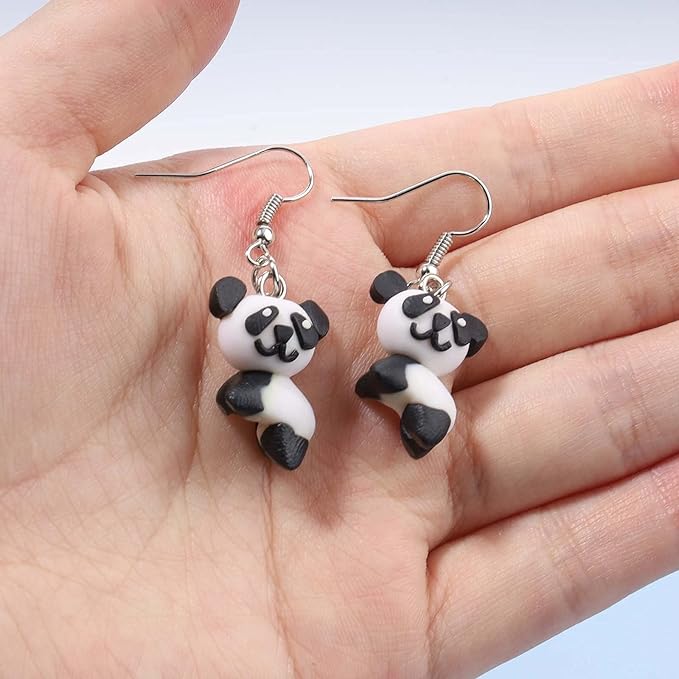 Soft Pottery Panda Earrings Cute Panda Bear Drop Dangle Earrings 3D Animal Earrings Innovative Clay Earrings Jewelry for Women and Teen Girls Gifts-VivaGrace Women