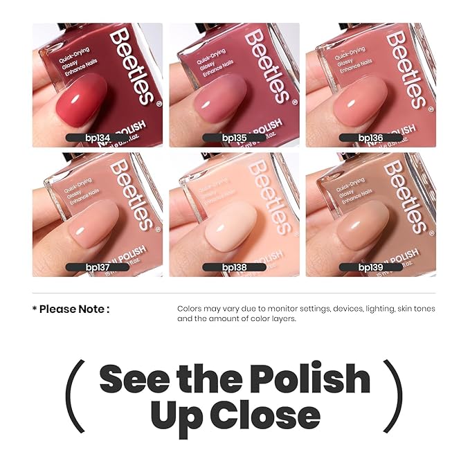 Beetles Jelly Nail Polish Set P186,6 Colors Burgundy Pink Nude Quick Dry Nail Polish 15 ml Fingernail Fast Drying & Long Lasting Nail Strengthener Polish