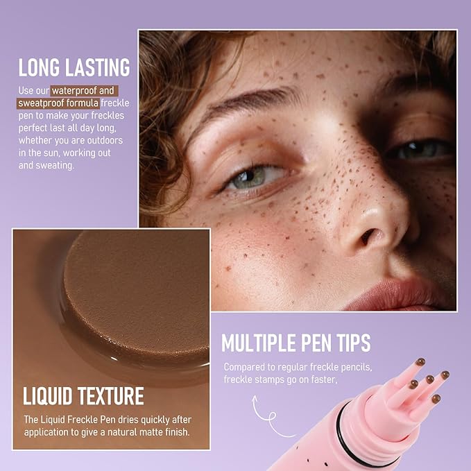 Freckles Stamp Pen, Resistant Faux Liquid Freckle Makeup, Waterproof Sweatproof Quick Dry Long Lasting, Natural Lifelike Sunkissed Matte Finish Fake Freckle Pen-LIGHT-VivaGrace Women