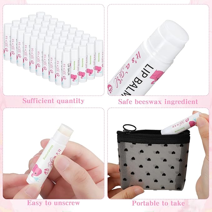 50 Pcs Pink Elephant Favors Baby Shower Lip Balm Party Supplies Bulk for Girls Guests It's a Girl Baby Shower Gifts Gender Reveal Favors Prizes Souvenirs Winners Thank You Appreciation Gifts-VivaGrace Women
