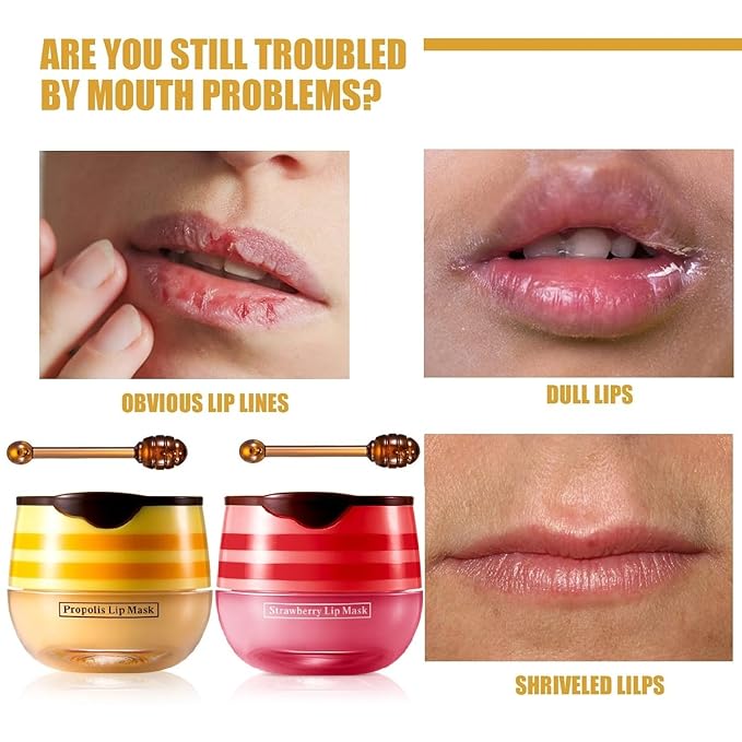 4 Pcs Lip Balm, Moisturizing Restors Moisture Bee Lip Mask for Dry Lips Lip Mask.(Honey)-VivaGrace Women